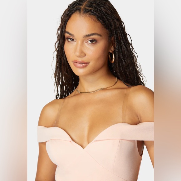 Bebe Off-Shoulder Blush Pink Knit Large Dress - Picture 4 of 6